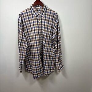 Peter Millar Plaid Button Down Shirt Mens XL Cotton Hidden Collar